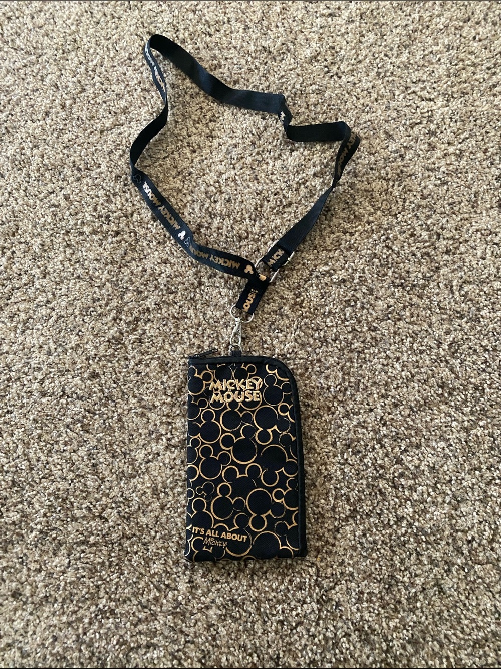 Disney Mickey Mouse Black and Gold Lanyard Pouch